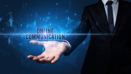 Hand holding social media related inscription