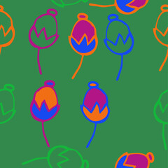 Seamless stylized colored bud. Hand drawn.