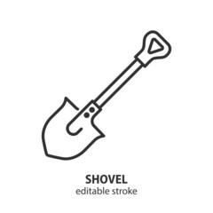 Shovel farmer gardening tool. Harvesting vector sign. Editable stroke.
