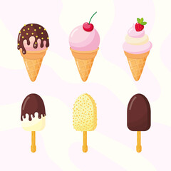 Set with different ice creams.