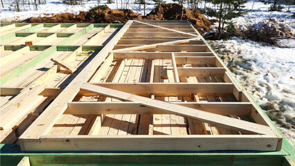 Texture surface, real construction of wooden frame house, details of element 