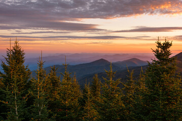 Fototapeta na wymiar Scenic view of the Blue Ridge Mountains under dramatic lighting from Mount Mitchell State Park