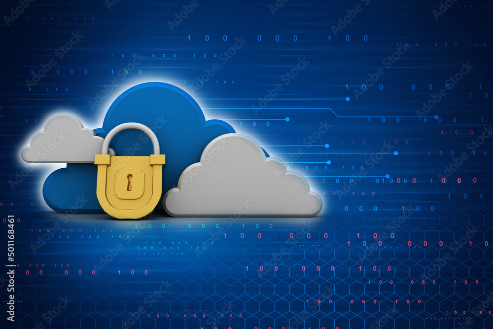Poster 3d rendering cloud computing, security