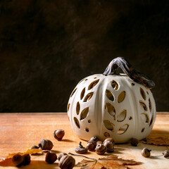 Halloween decorations, hand crafted ceramic pumpkin