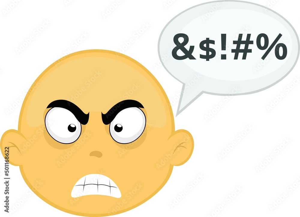 Poster vector illustration of a yellow cartoon character face with an angry expression and a speech bubble 