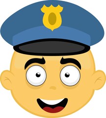 Vector illustration of the face of a yellow cartoon character, with a police hat