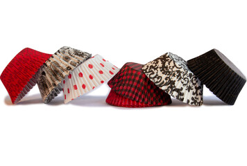 Cupcake Wrappers or Cases in Red, Black and White in Line Isolated on White