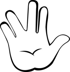 Fototapeta premium Vector illustration of a cartoon hand doing the Vulcan salute, drawn in black and white