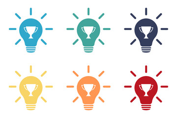 Lamp icons set. Light bulb icon collection with prize cup. Illustration