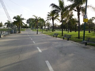 Obraz premium Green Beautiful View of Menachem Begin, Darom Park, Tel-Aviv, Israel