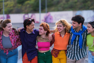 Group of young friends with makeup with complicity