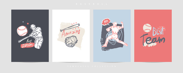 Collection of baseball vector designs. Print for t-shirt, hand drawing, typography design.