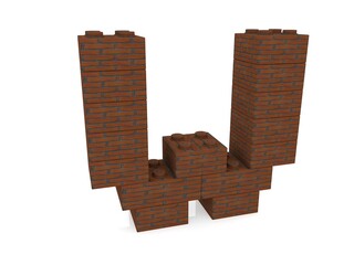 Letter W from a brick-textured toy block