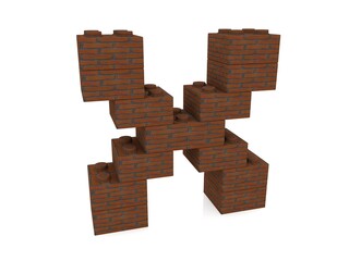 Letter X from a brick-textured toy block