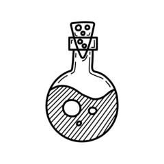 Sketch chemical flask. Hand drawn doodle icon. Sign symbol. Vector.