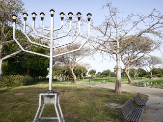 Hanukiah In Menachem Begin, Darom Park, Tel-Aviv, Israel