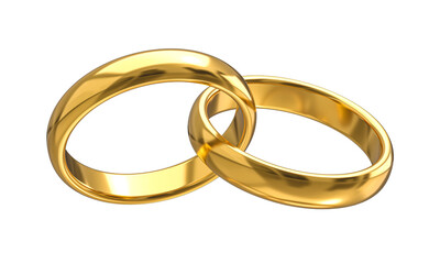 golden wedding rings isolated on white.
