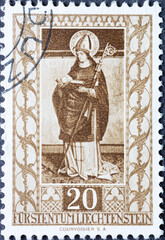LICHTENSTEIN - CIRCA 1953: a postage stamp from LICHTENSTEIN , showing a man in bishop's robes...