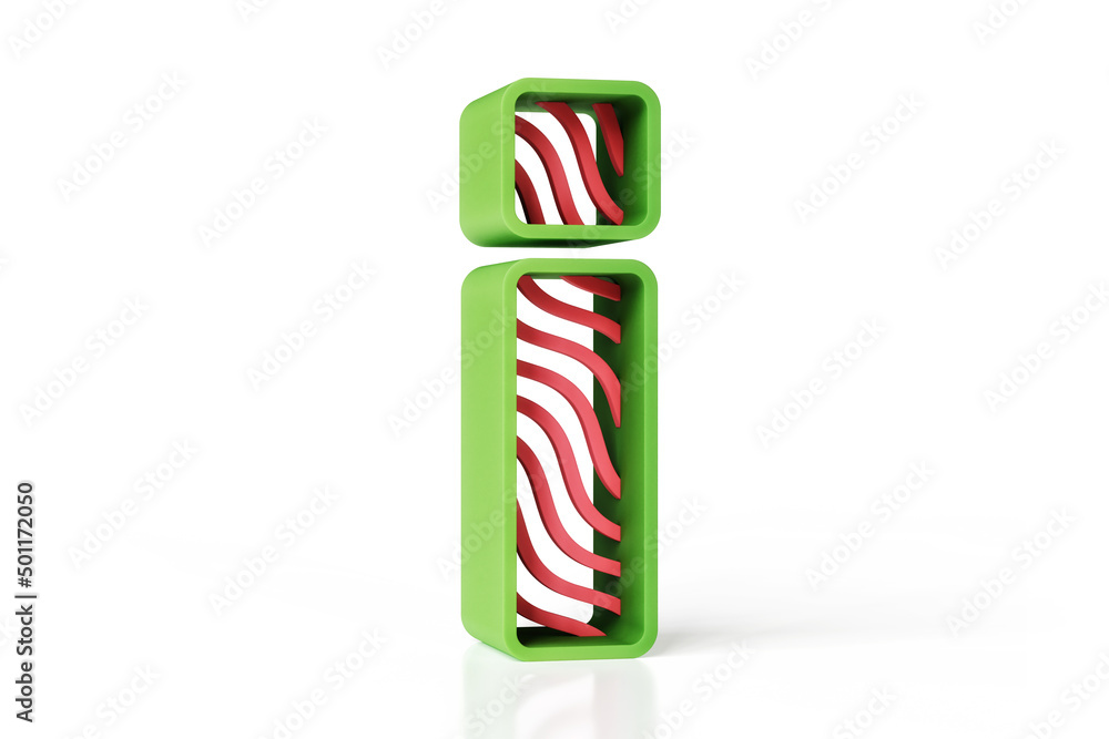 Poster fruity style font 3d exclamation mark designed with green borders and red waves. high quality 3d ren