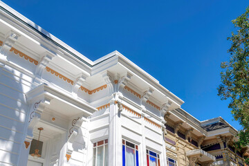 Ornate trims of a victorian style residential building at San Francisco, California
