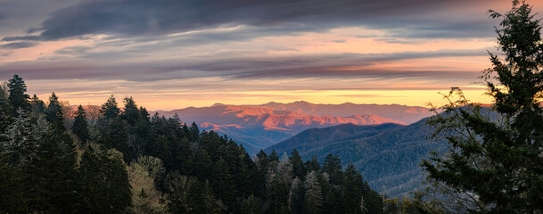 Winter sunrise over the Newfound Gap in the Great Smoky Mountains National Park in Tennessee