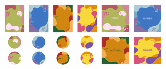 Fototapeta premium Big set of story templates and highlights covers. Abstract liquid backgrounds for social media stories. Vector set of logo design templates, icons and badges for social media instagram highlights