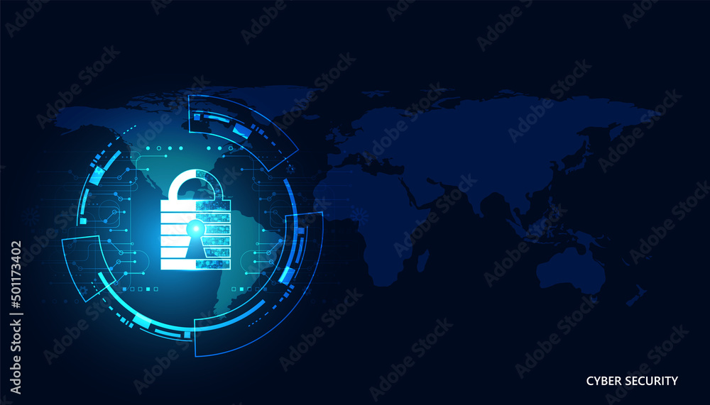 Poster abstract technology cyber security privacy information network concept padlock world map protection 