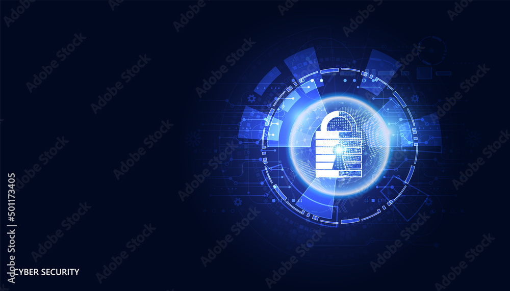 Poster abstract technology cyber security privacy information network concept padlock circle protection dig