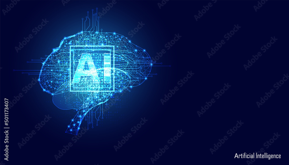 Poster abstract technology ai computing concept ai brain working data of artificial intelligence and futuri