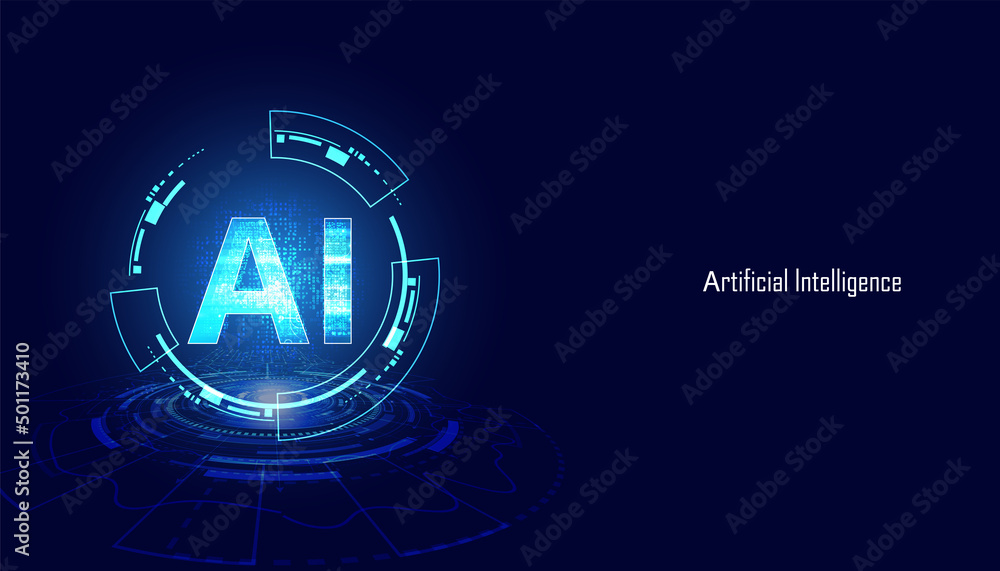 Poster abstract technology ai computing concept ai circle working data of artificial intelligence and futur