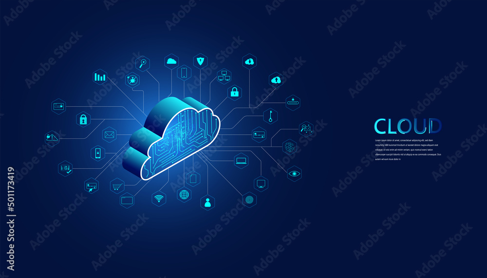 Poster abstract cloud technology with big data and interface concept connection by collecting data in the c