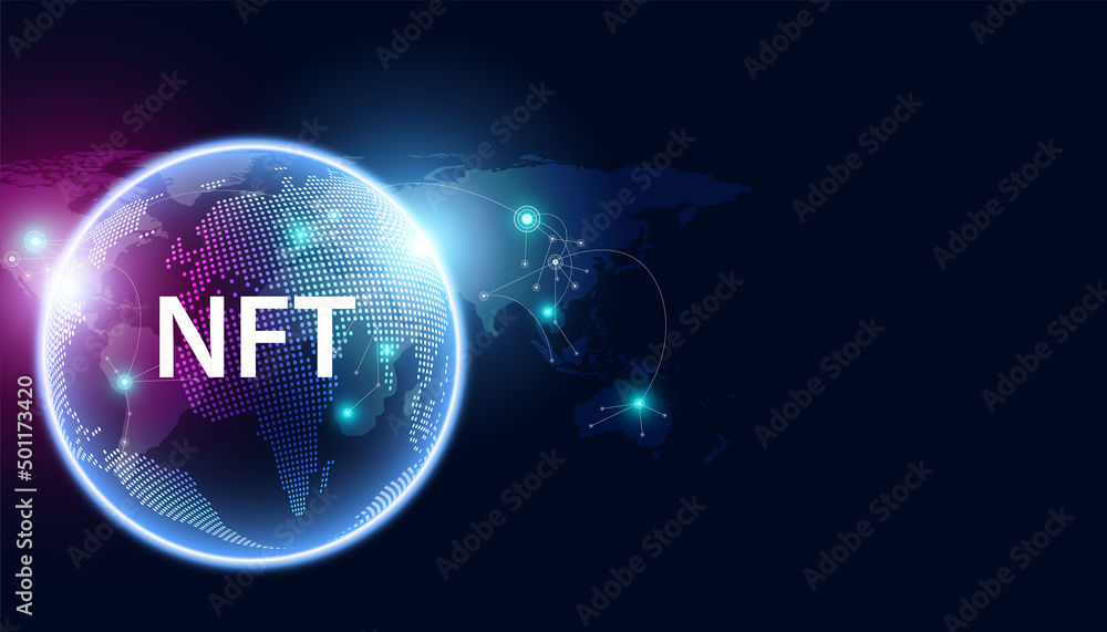 Poster abstract ntf digital image concept world map digital irreplaceable token the only original art in th