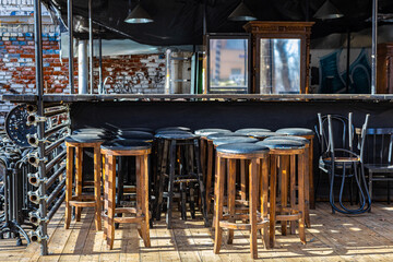 bar counter and chairs in a summer cafe