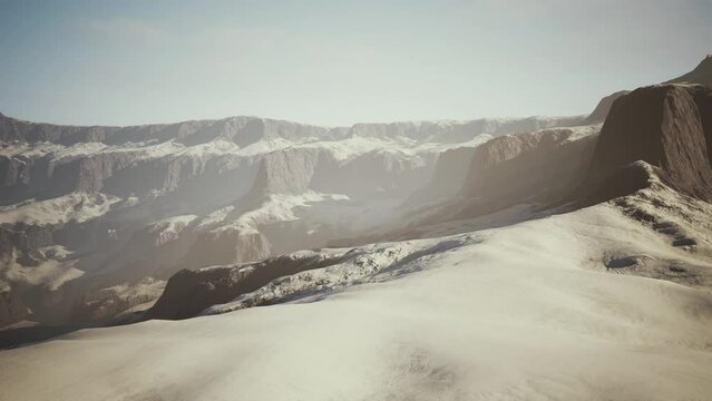 Rocks covered in snow in ski resort