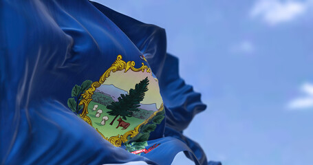 The US state flag of Vermont waving in the wind