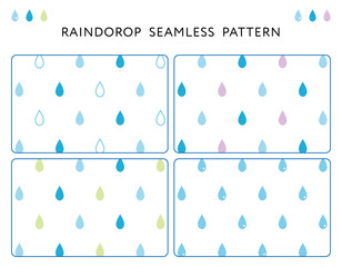 カラフルな雨のシームレスパターンセット　雫　シンプル　背景　素材