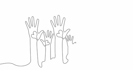 Self drawing line animation Hands volunteering continuous line drawn concept
