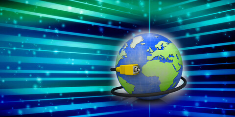 3d rendering aux cable connected globe