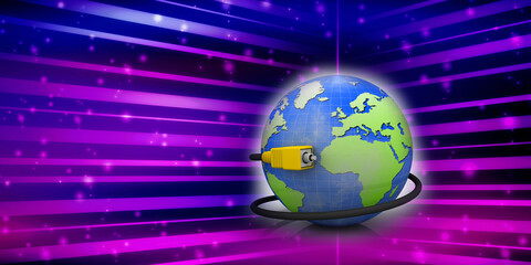 3d rendering aux cable connected globe