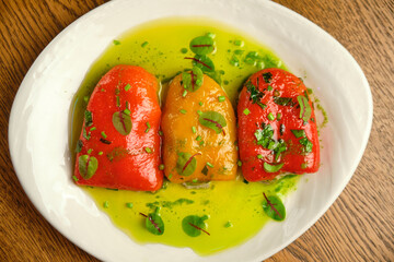 Stuffed peppers from minced meat with vegetables in the Mexican style.