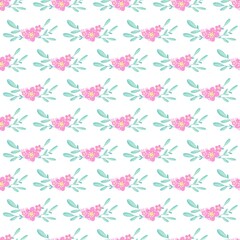 Seamless pattern with pink cherry blossoms on a white background