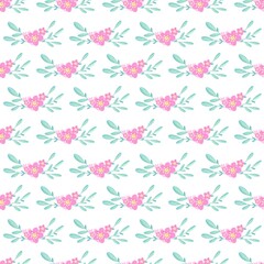 Seamless pattern with pink cherry blossoms on a white background