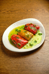Stuffed peppers from minced meat with vegetables in the Mexican style.