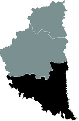 Black flat blank highlighted location map of the CHORTKIV RAION inside gray raions map of the Ukrainian administrative area of Ternopil Oblast, Ukraine