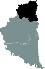 Black flat blank highlighted location map of the KREMENETS RAION inside gray raions map of the Ukrainian administrative area of Ternopil Oblast, Ukraine