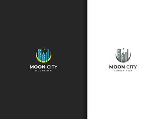 Moon city logo design, night sky light