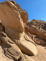 Egyptian canyon with red sandstone rocks, Nabq protected area, Sharm El Sheikh, Sinai peninsula, Egypt, North Africa.