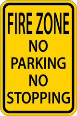 Fire Zone No Parking No Stopping Sign On White Background