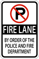 Fire Lane Sign On White Background