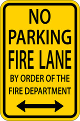 No Parking Fire Lane Double Arrow Sign On White Background
